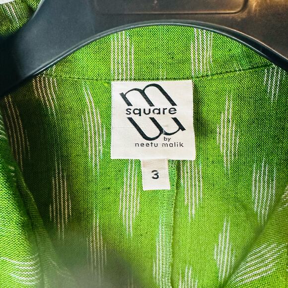M Square by Neetu Malik Womans Sz 3 Blouse Green Top Art Lagenlook Cotton - Picture 6 of 11